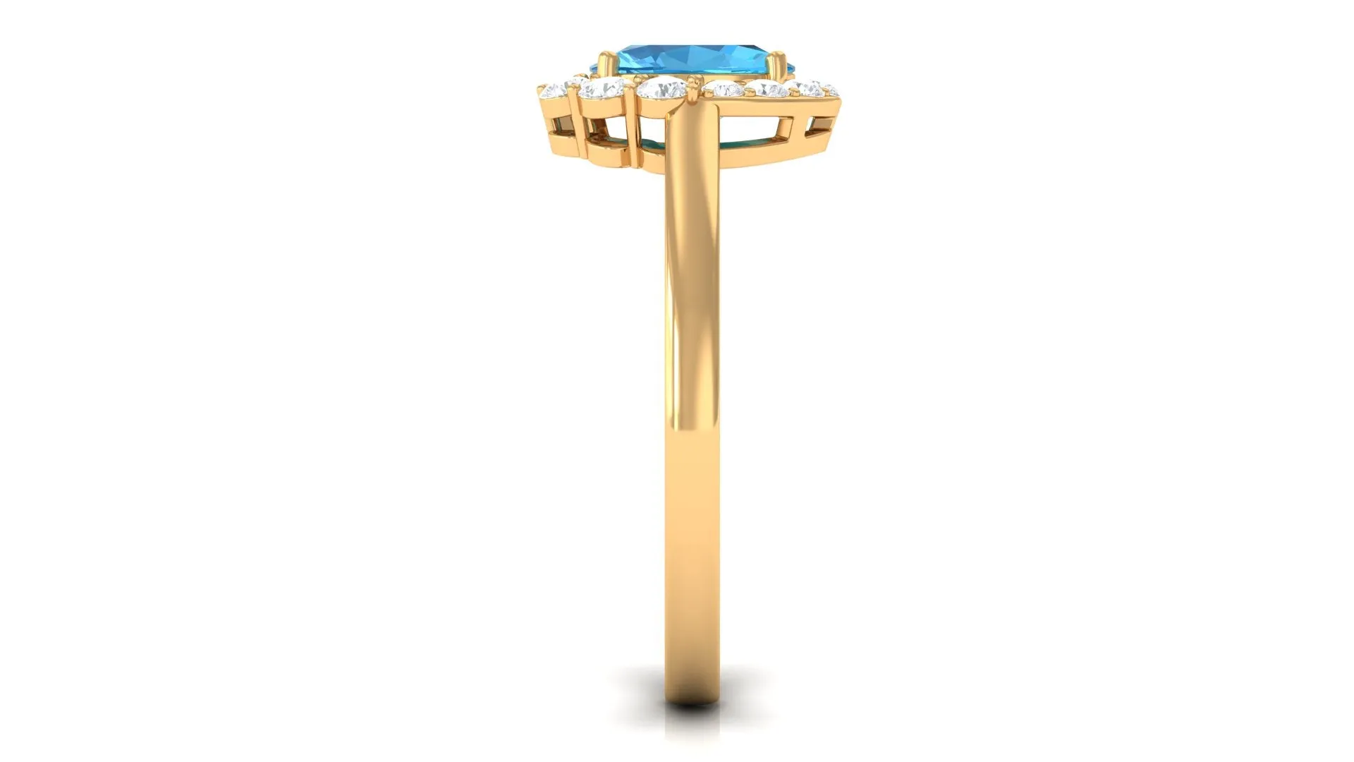 1 CT Classic Swiss Blue Topaz Cocktail Ring with Diamond Halo