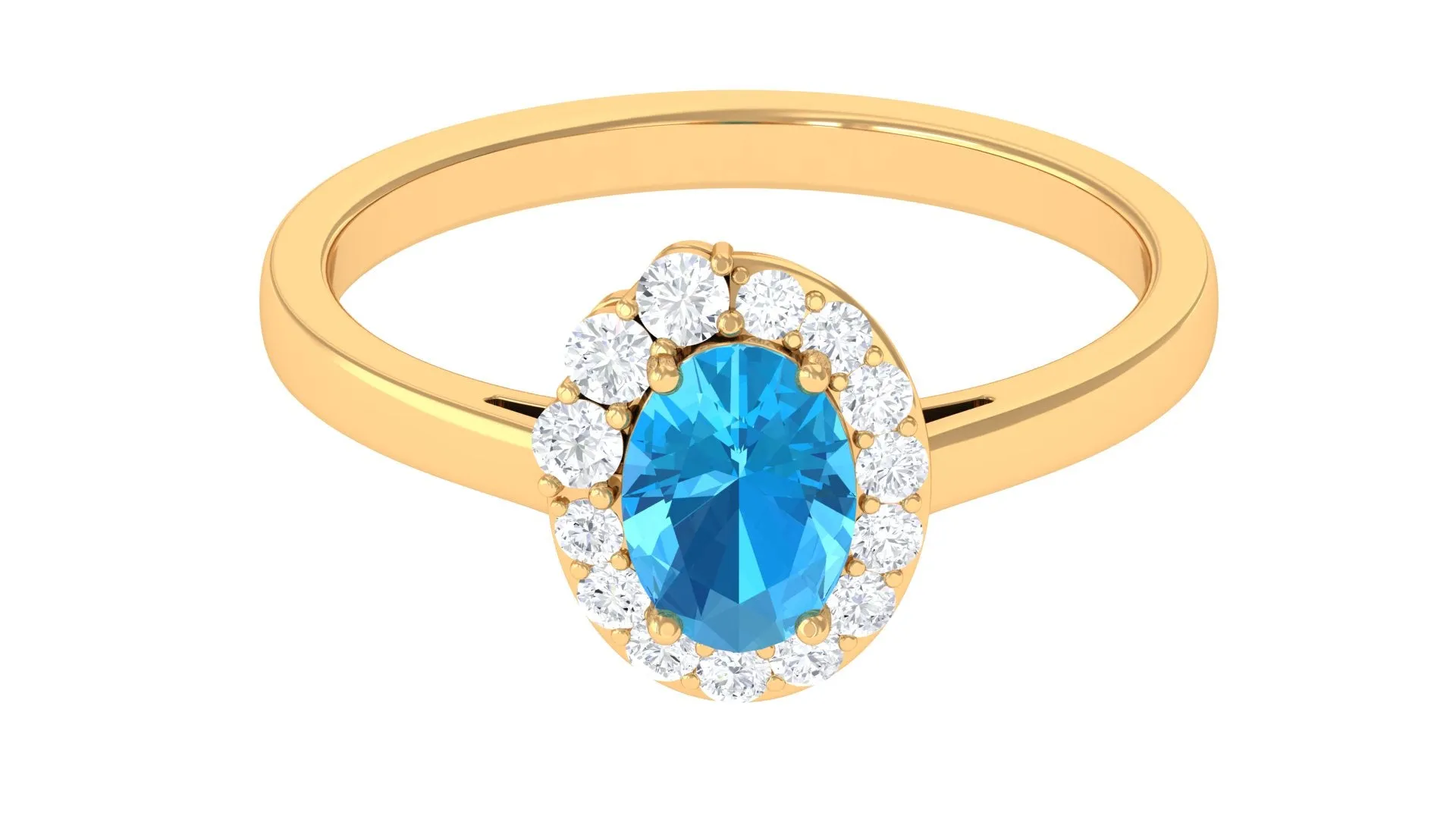 1 CT Classic Swiss Blue Topaz Cocktail Ring with Diamond Halo