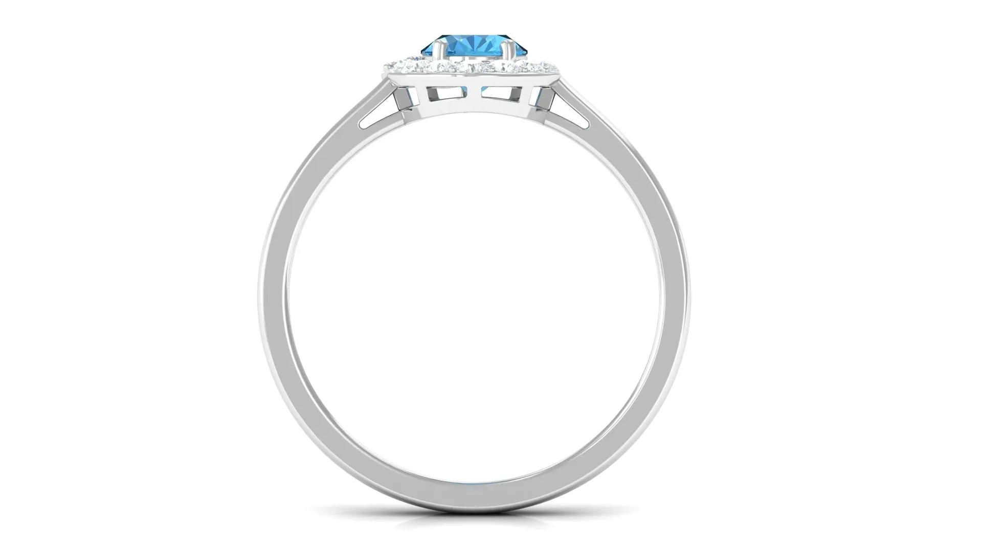 1 CT Classic Swiss Blue Topaz Cocktail Ring with Diamond Halo