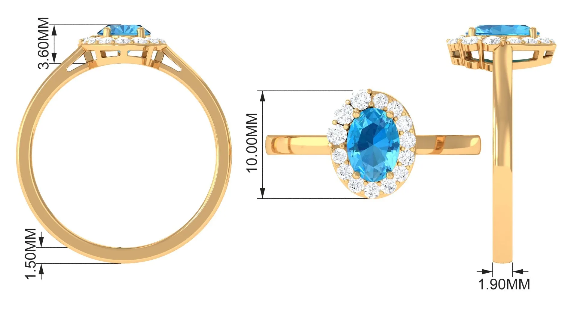 1 CT Classic Swiss Blue Topaz Cocktail Ring with Diamond Halo