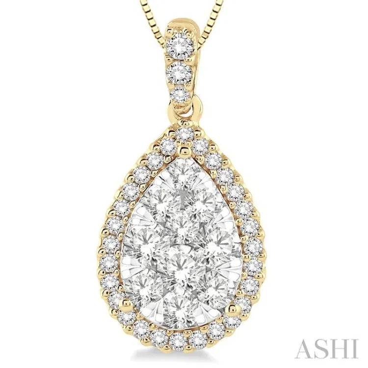 1 Ctw Pear Shape Diamond Lovebright Pendant in 14K Yellow and White Gold with Chain