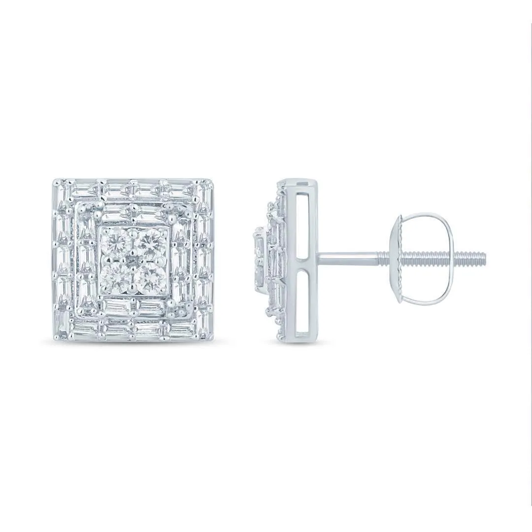 10 Karat White Gold 0.50 Carat Diamond Square Earrings