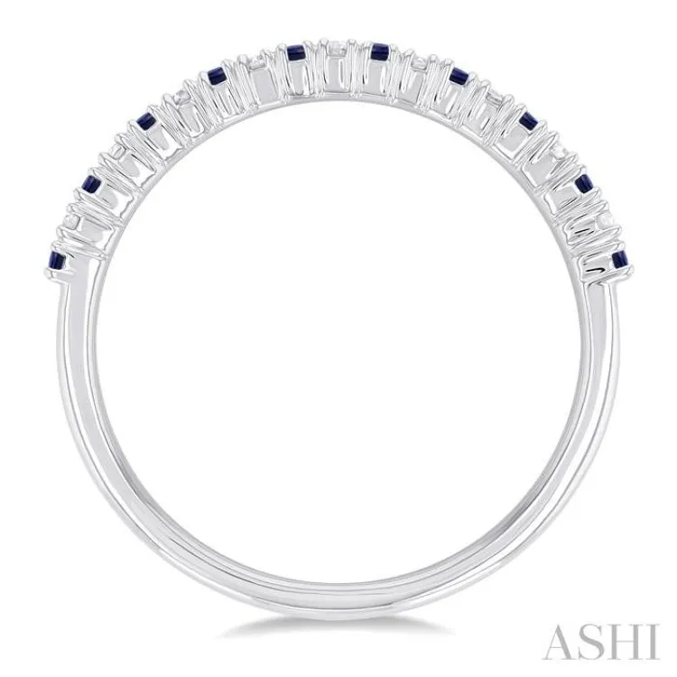 1/10 Ctw Petite 1.35 MM Sapphire and Round Cut Diamond Precious Stack Band in 10K White Gold