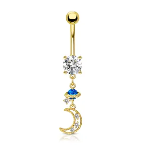 14G Moon and Saturn Dangle Celestial Belly Button Ring