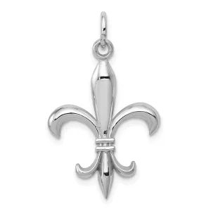 14K White Gold Polished Finish Hollow Concave Shape Mens Fleur-de-Lis Design Charm Pendant