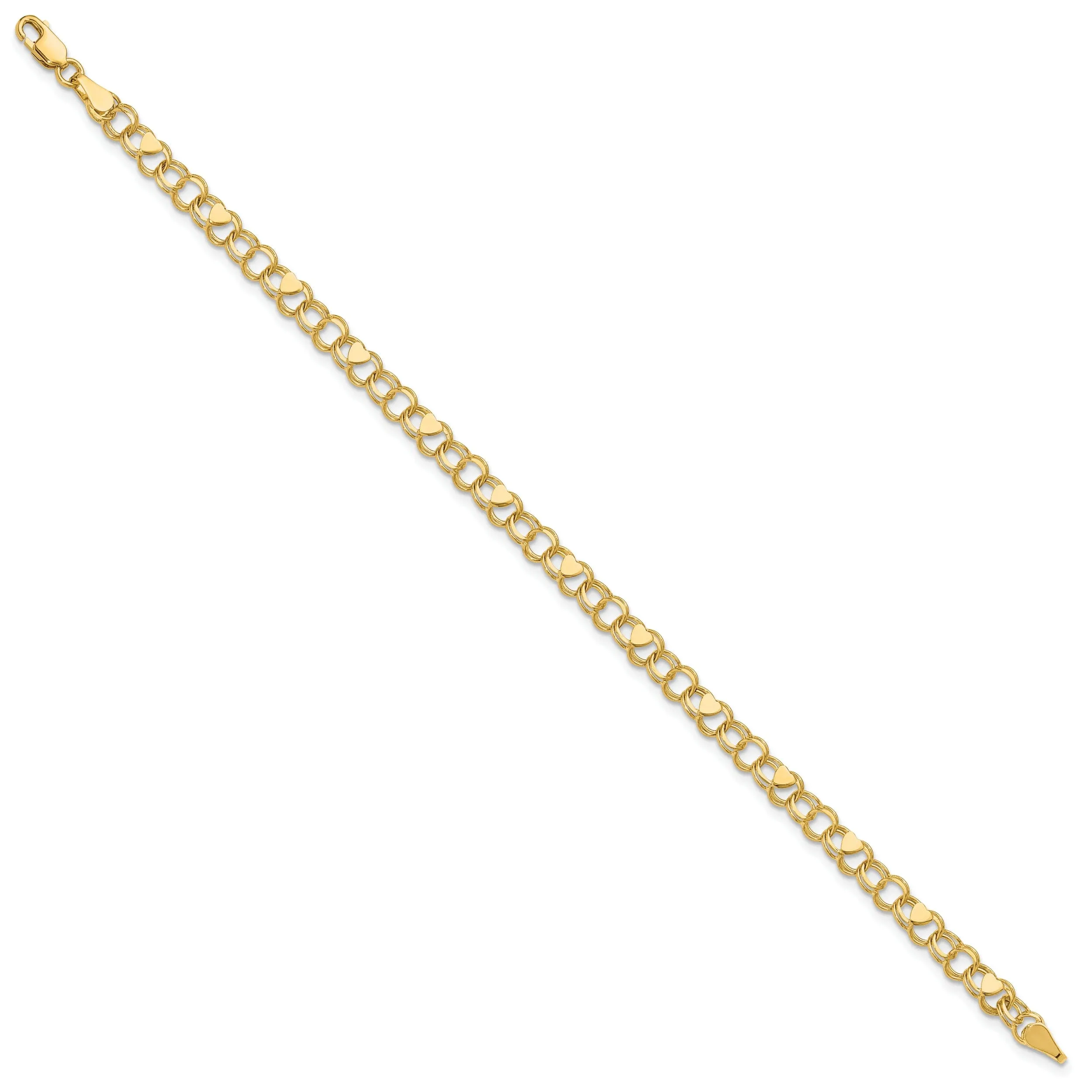 14K yellow gold Double Link Heart Bracelet 7-inch