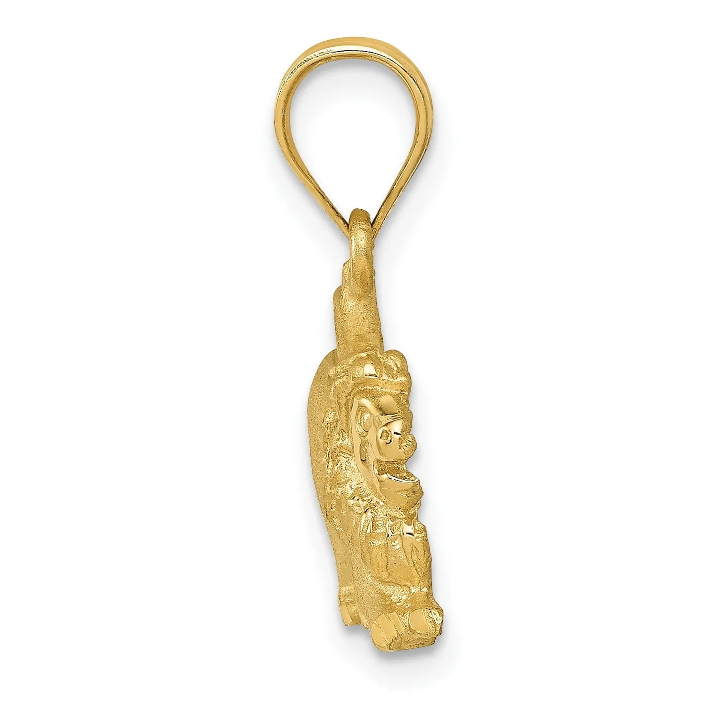 14k Yellow Gold Solid Satin Diamond Cut Finish Lion Charm Pendant