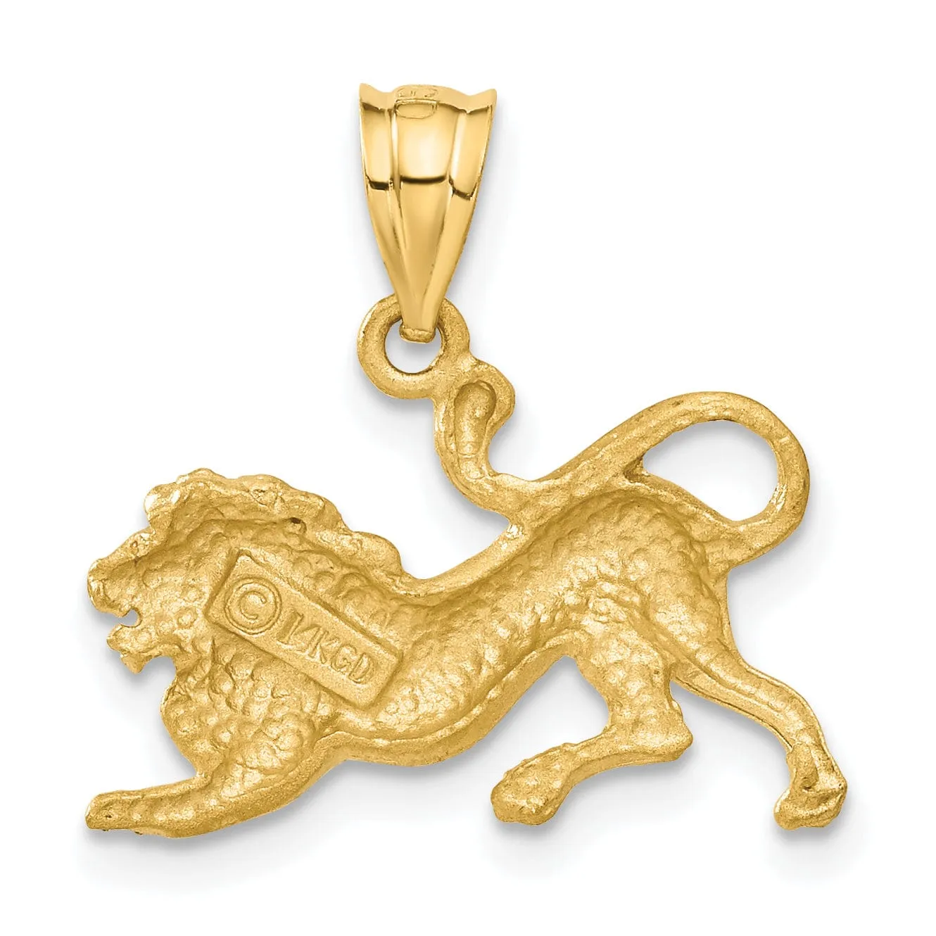 14k Yellow Gold Solid Satin Diamond Cut Finish Lion Charm Pendant