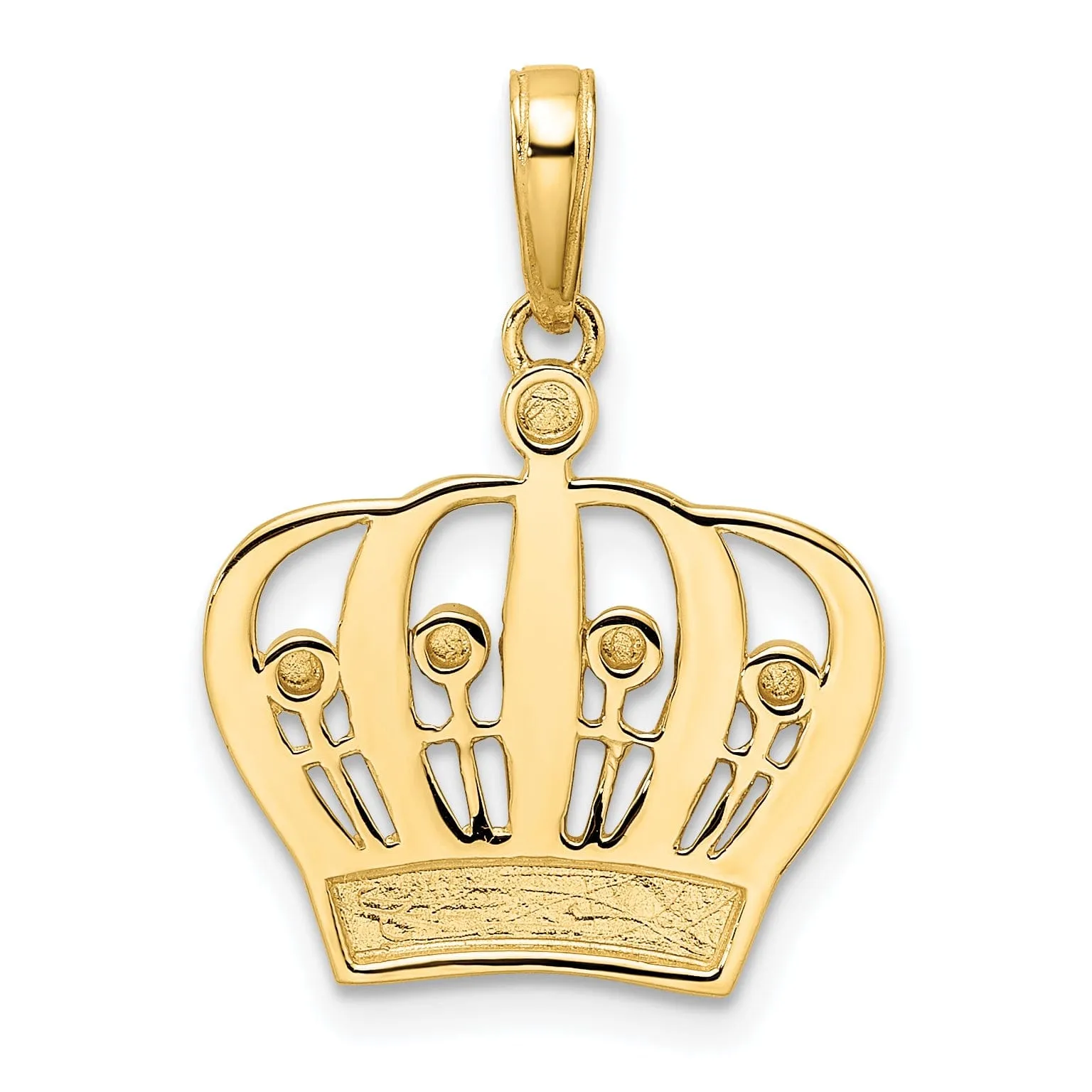 14k Yellow Gold White Rhodium Solid Open Back Polished Diamond Cut Finish Crown Design Charm Pendant