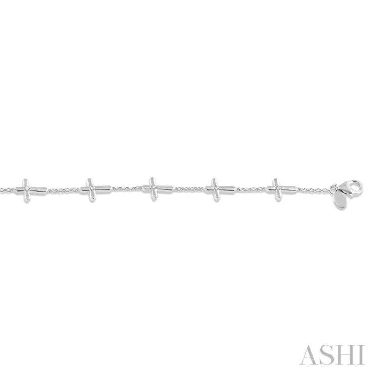 1/6 Ctw Cross Charm Round Cut Diamond Station Bracelet in 10K White Gold