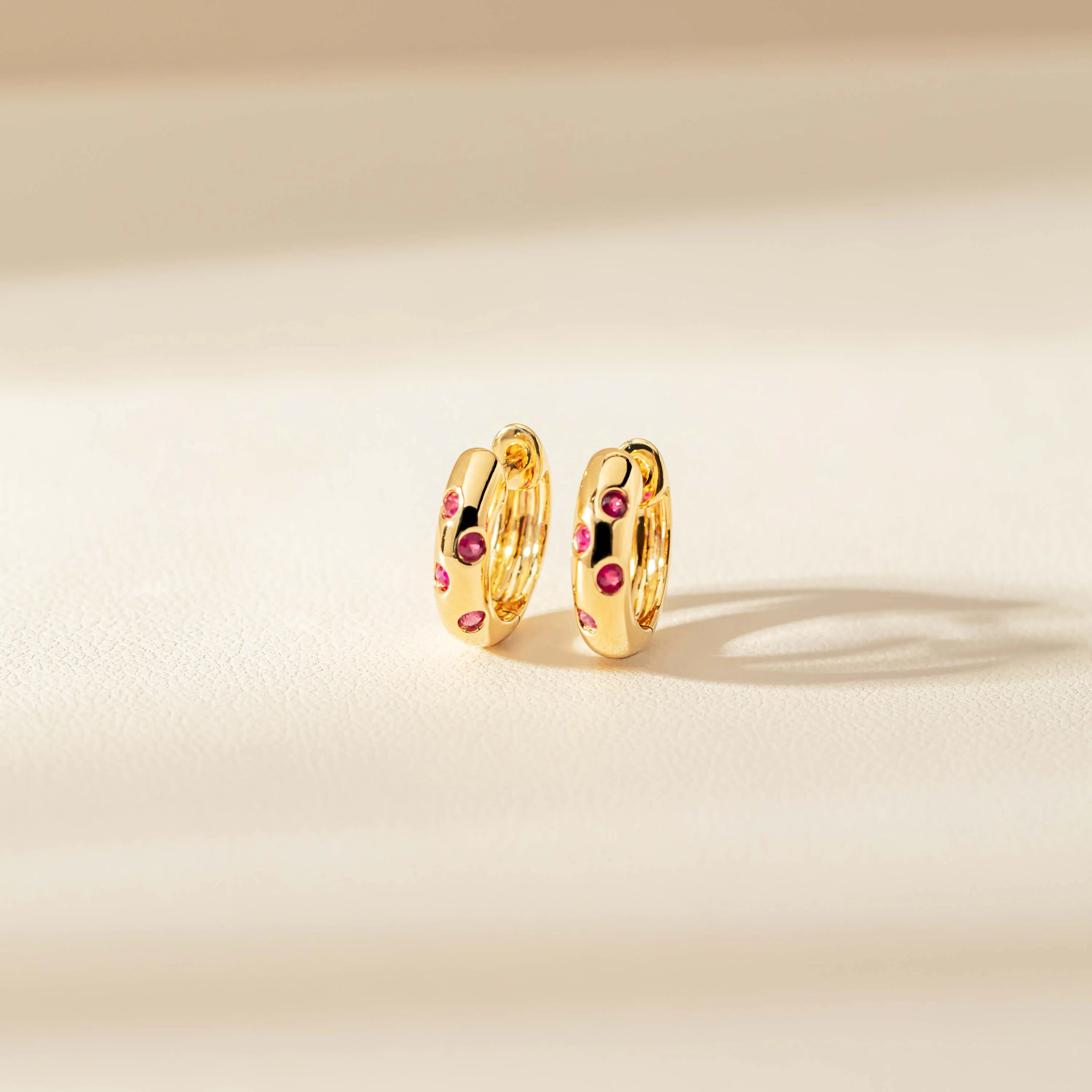 18ct Yellow Gold .16ct Ruby Lucky Huggie Earrings