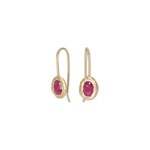 18K Oval Fixed Hook Earrings in Ruby