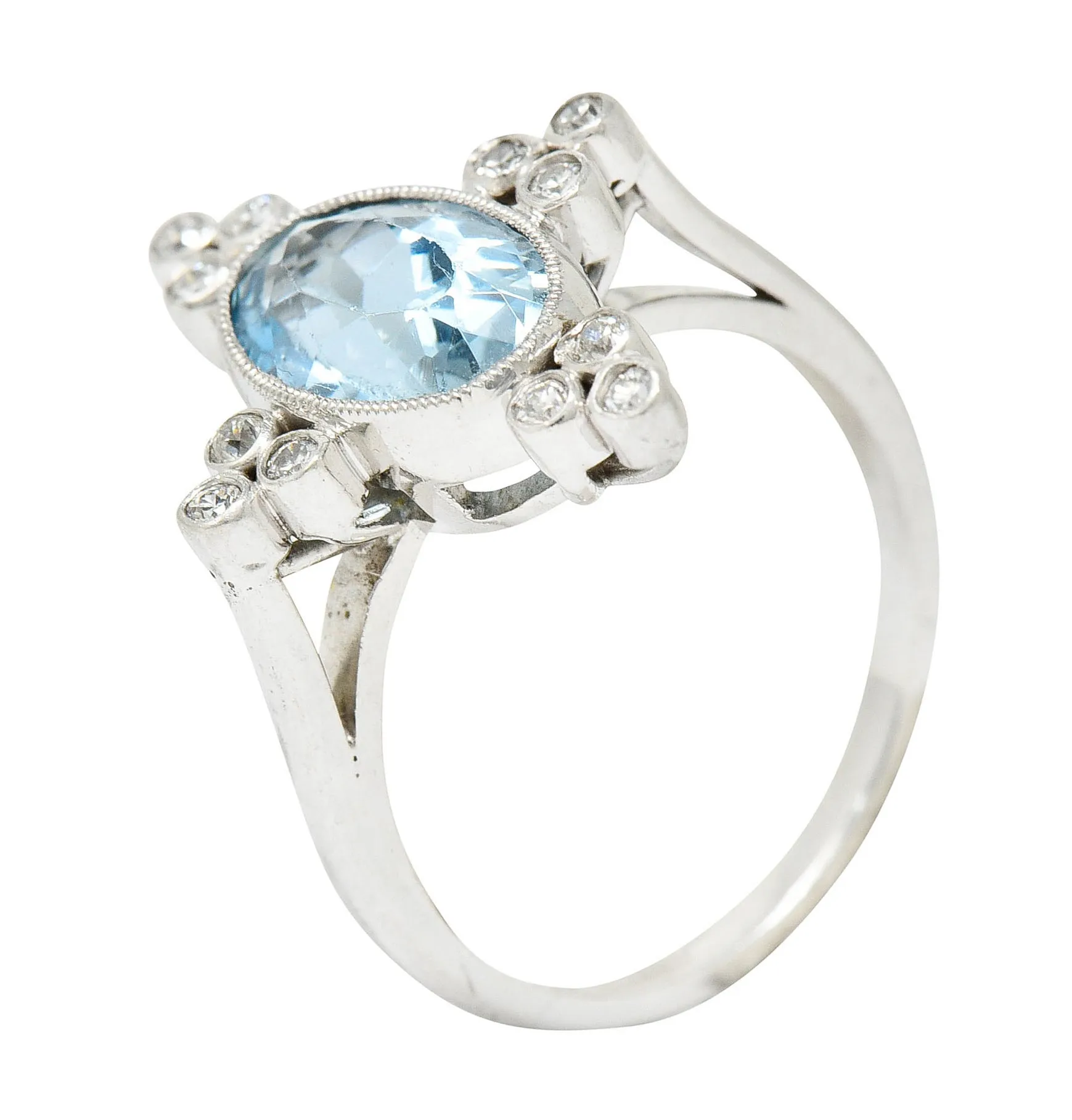 1960's Vintage 2.05 CTW Aquamarine Diamond Platinum Cluster Ring