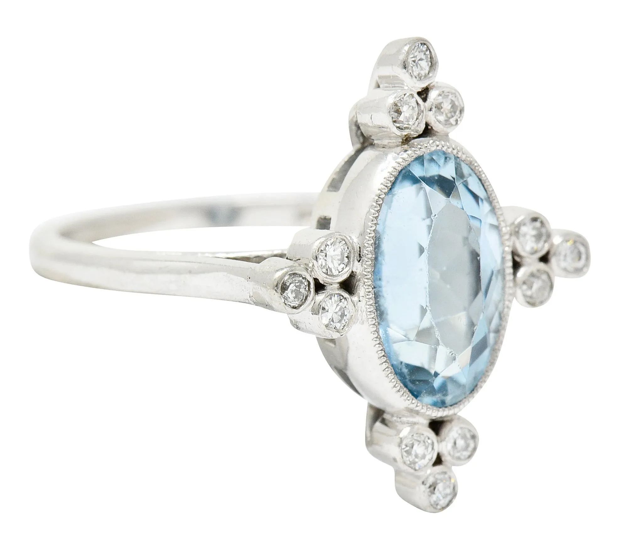 1960's Vintage 2.05 CTW Aquamarine Diamond Platinum Cluster Ring