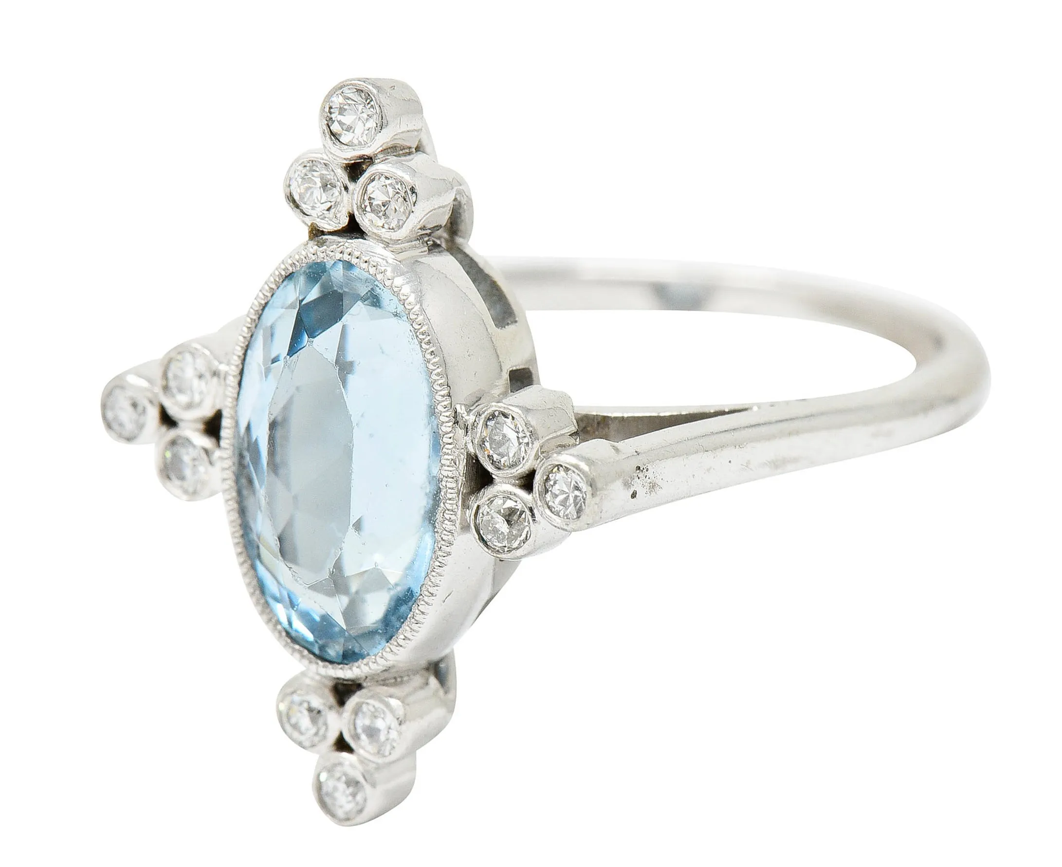 1960's Vintage 2.05 CTW Aquamarine Diamond Platinum Cluster Ring