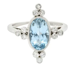 1960's Vintage 2.05 CTW Aquamarine Diamond Platinum Cluster Ring