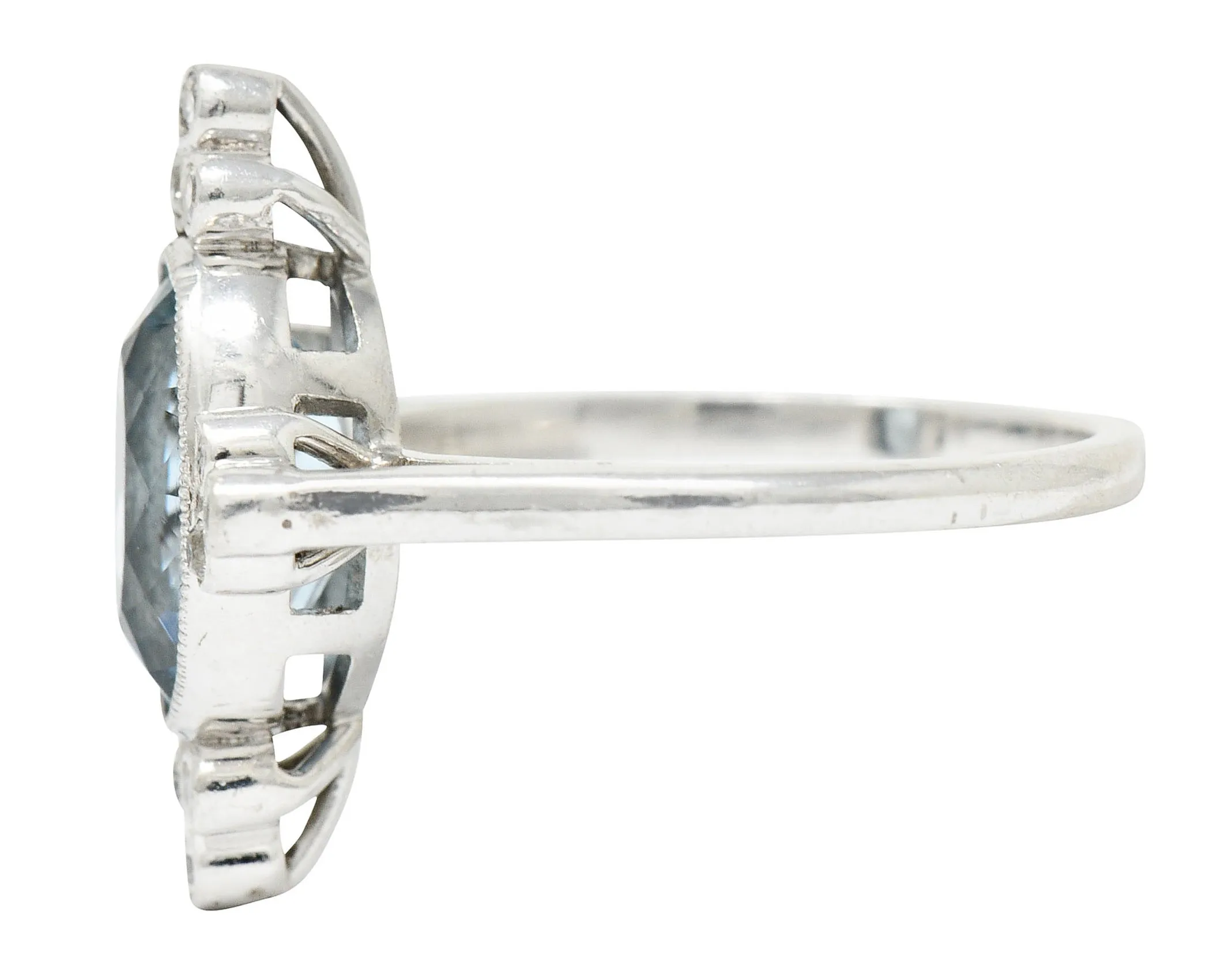 1960's Vintage 2.05 CTW Aquamarine Diamond Platinum Cluster Ring