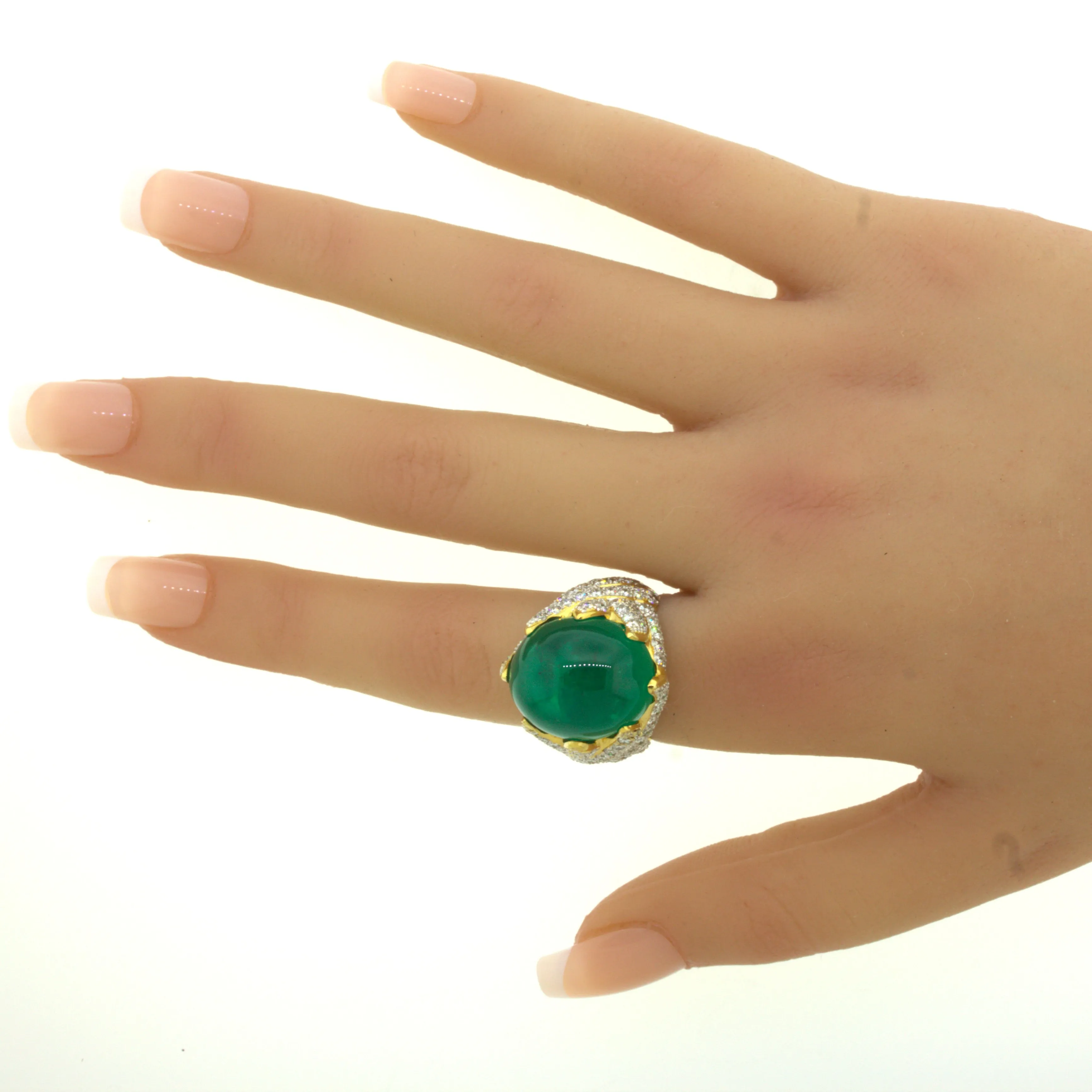 26.67 Carat Colombian Emerald Diamond 18K Yellow Gold Cocktail Ring, AGL Cert.