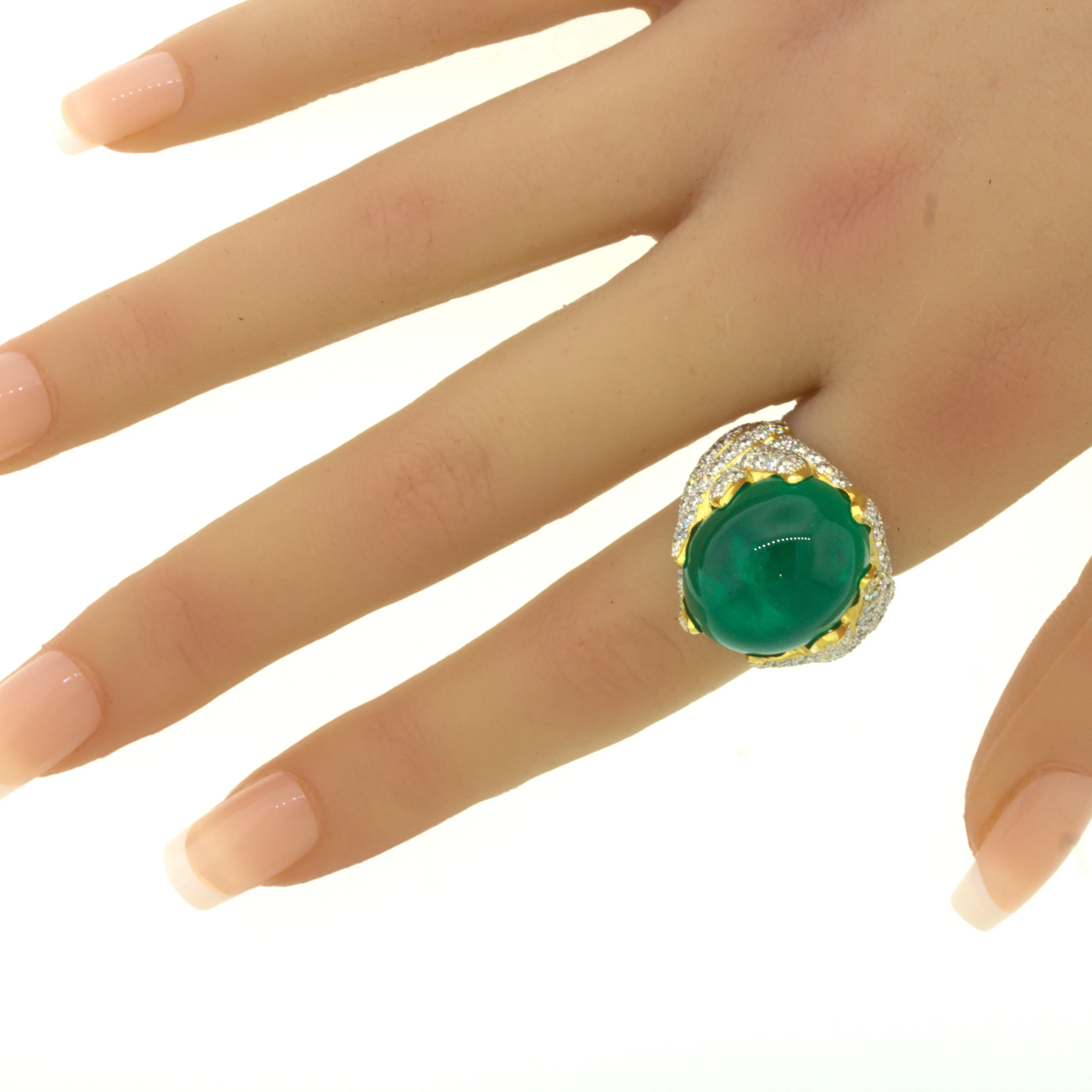 26.67 Carat Colombian Emerald Diamond 18K Yellow Gold Cocktail Ring, AGL Cert.