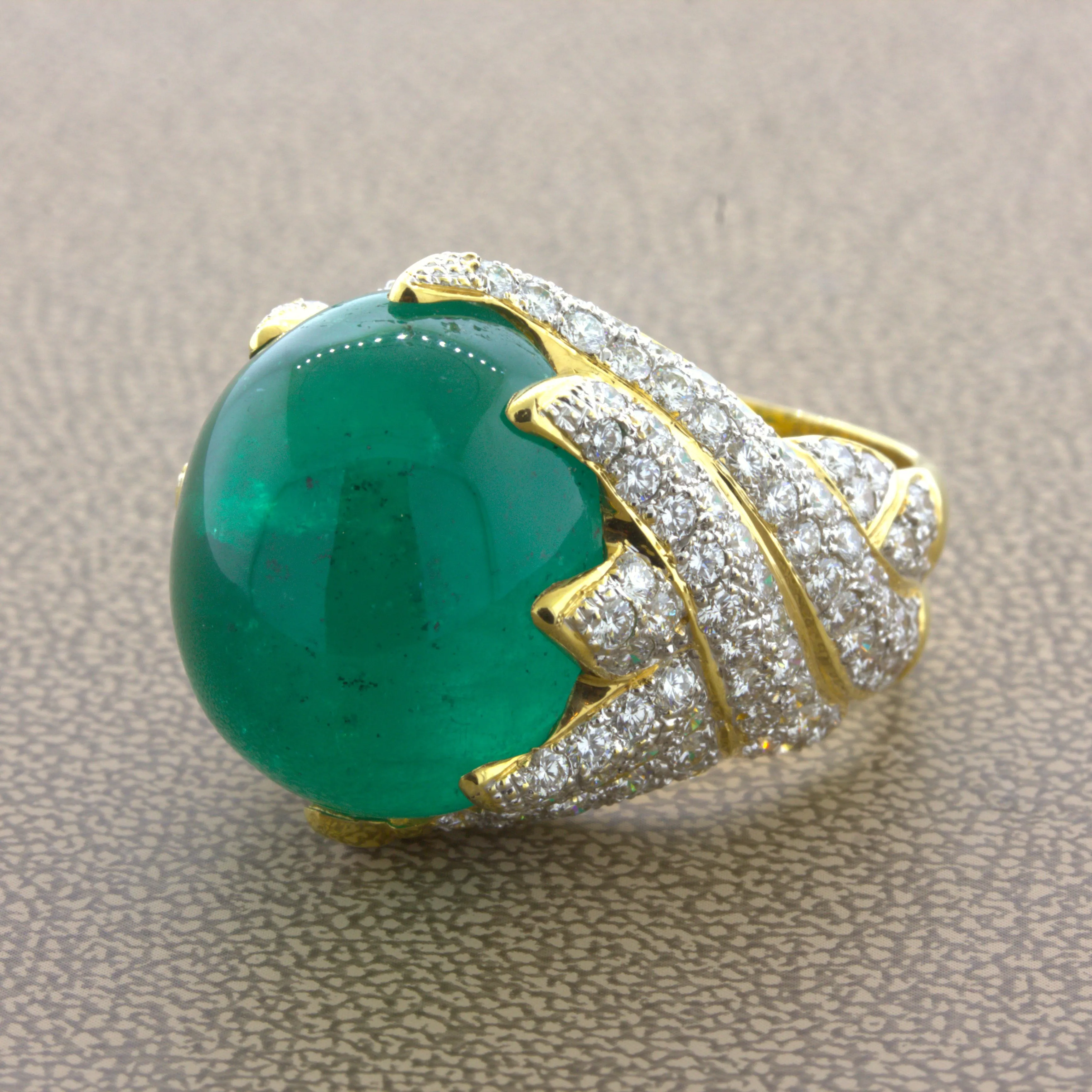 26.67 Carat Colombian Emerald Diamond 18K Yellow Gold Cocktail Ring, AGL Cert.