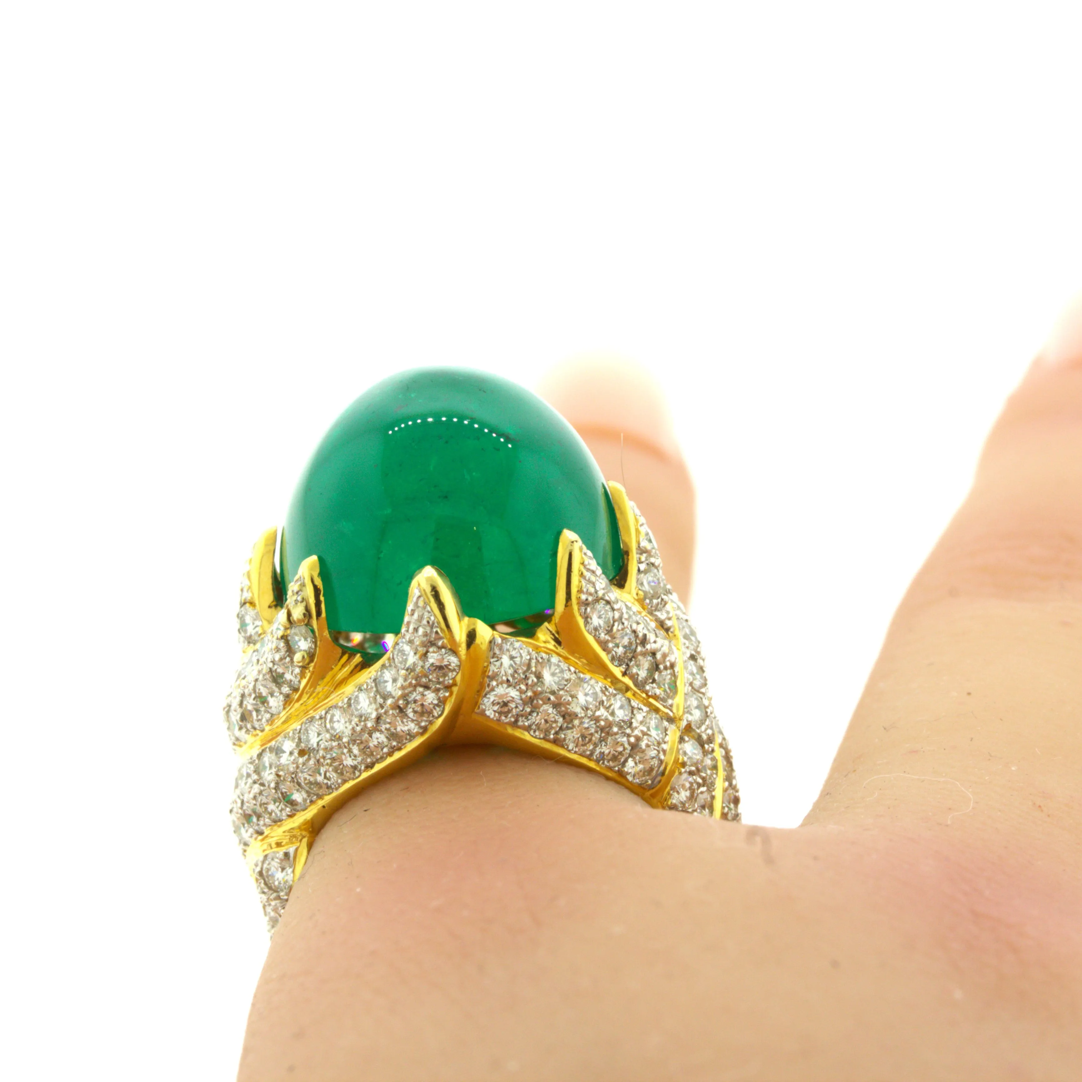 26.67 Carat Colombian Emerald Diamond 18K Yellow Gold Cocktail Ring, AGL Cert.