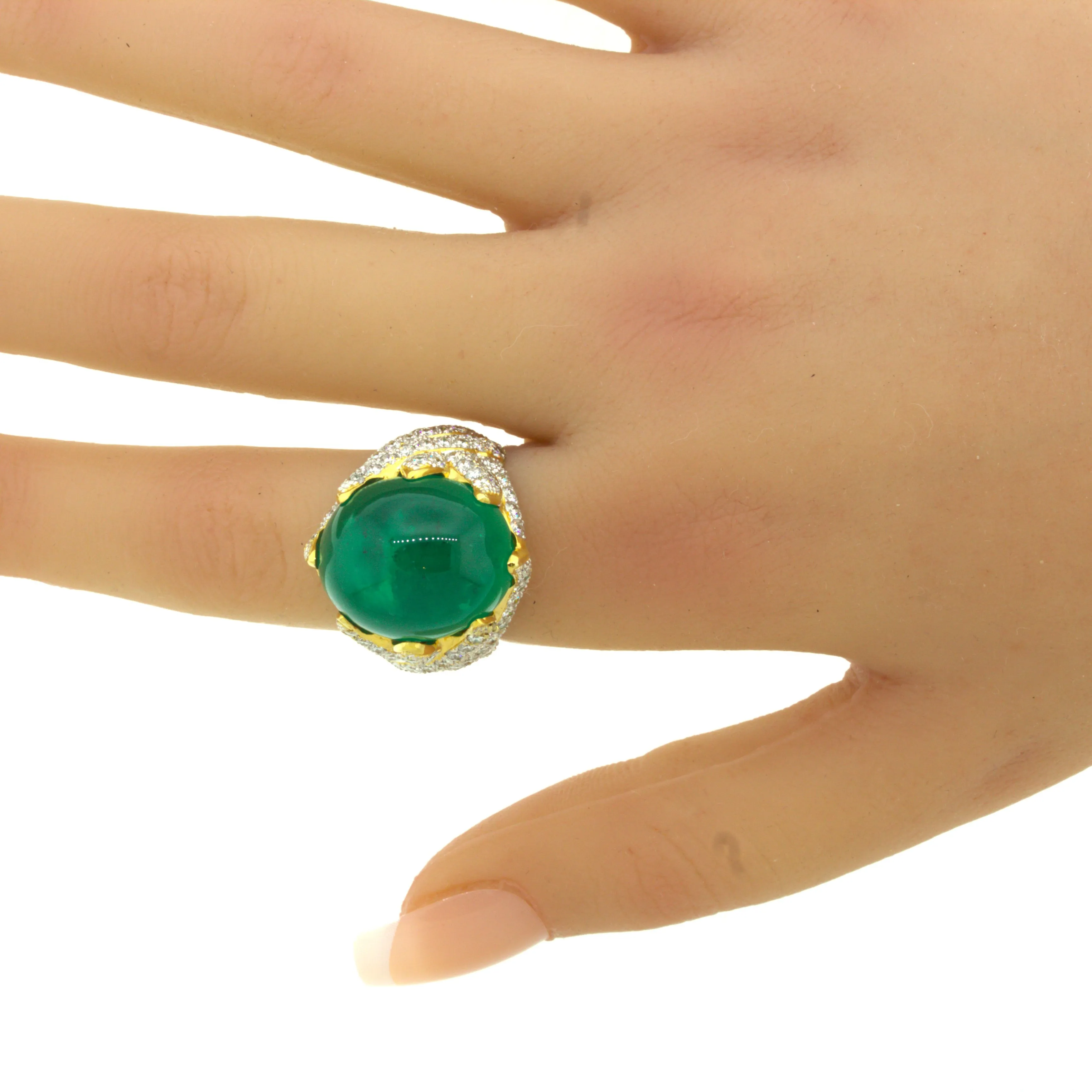 26.67 Carat Colombian Emerald Diamond 18K Yellow Gold Cocktail Ring, AGL Cert.