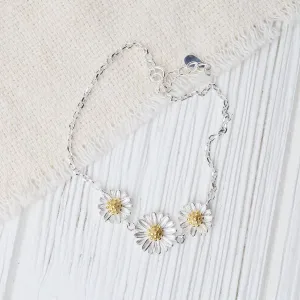 3 Silver Daisies with Gold Plated Centers Bracelet