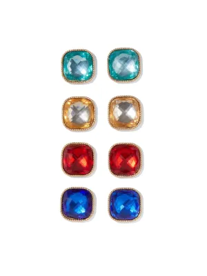 4-Piece Gemstone Stud Earring Set