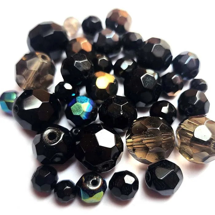 50 Grams Pkg. Round Facet Black Shade color, size encluded 6~12mm Mixed size