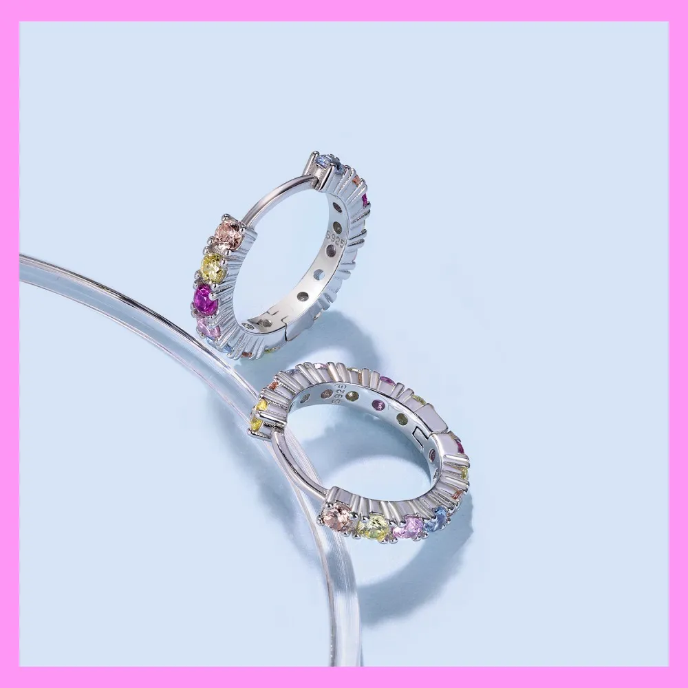 【6-58.14#】Rainbow Sparkling Earrings  for female fashion daily engagement wedding anniversary birthday present