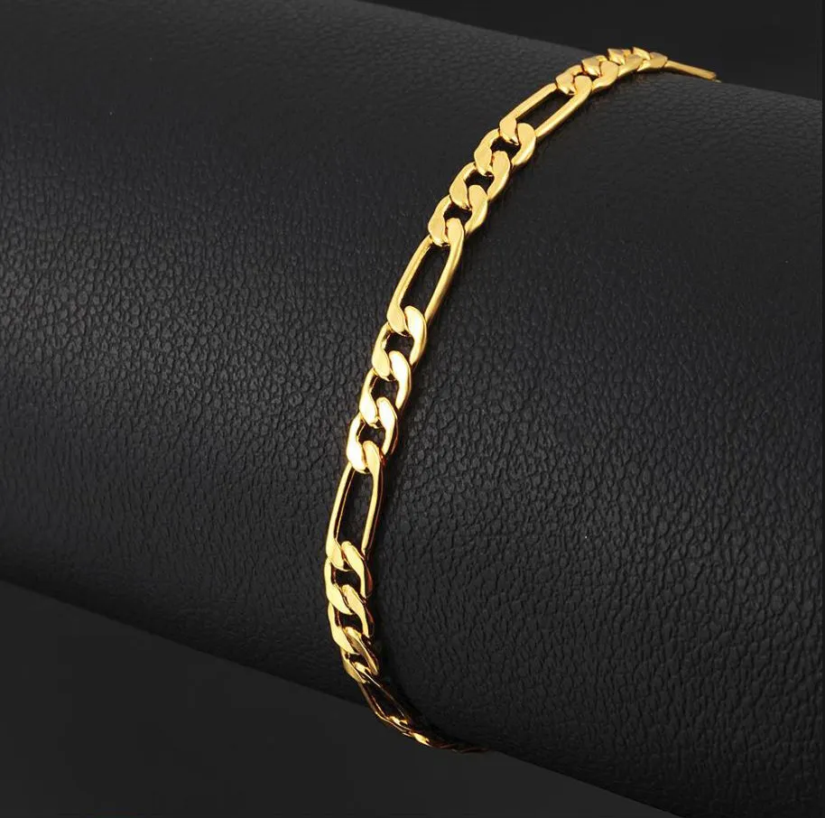 7mm Mens Gold Plated on Sterling Silver Heavy Figaro Chain Link Bracelet 9 inch