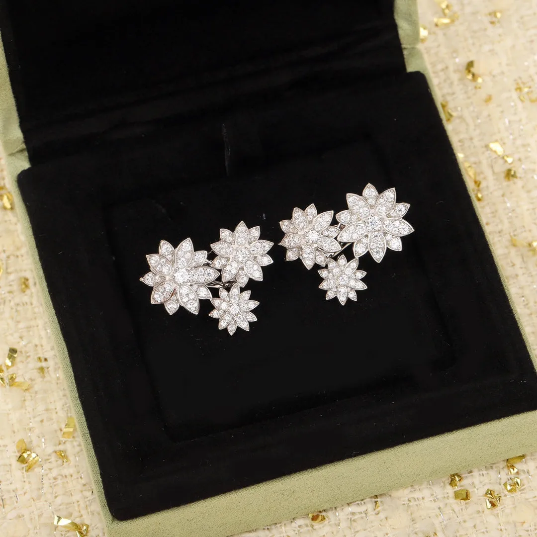 925 silver full diamond flower three flower earrings EHA171