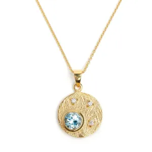 9ct Yellow Gold Celeste Pendant - Blue Topaz & Natural Diamonds