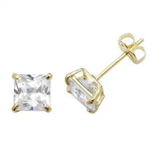 9ct Yellow Gold Square Zirconia Stud Earrings ES469