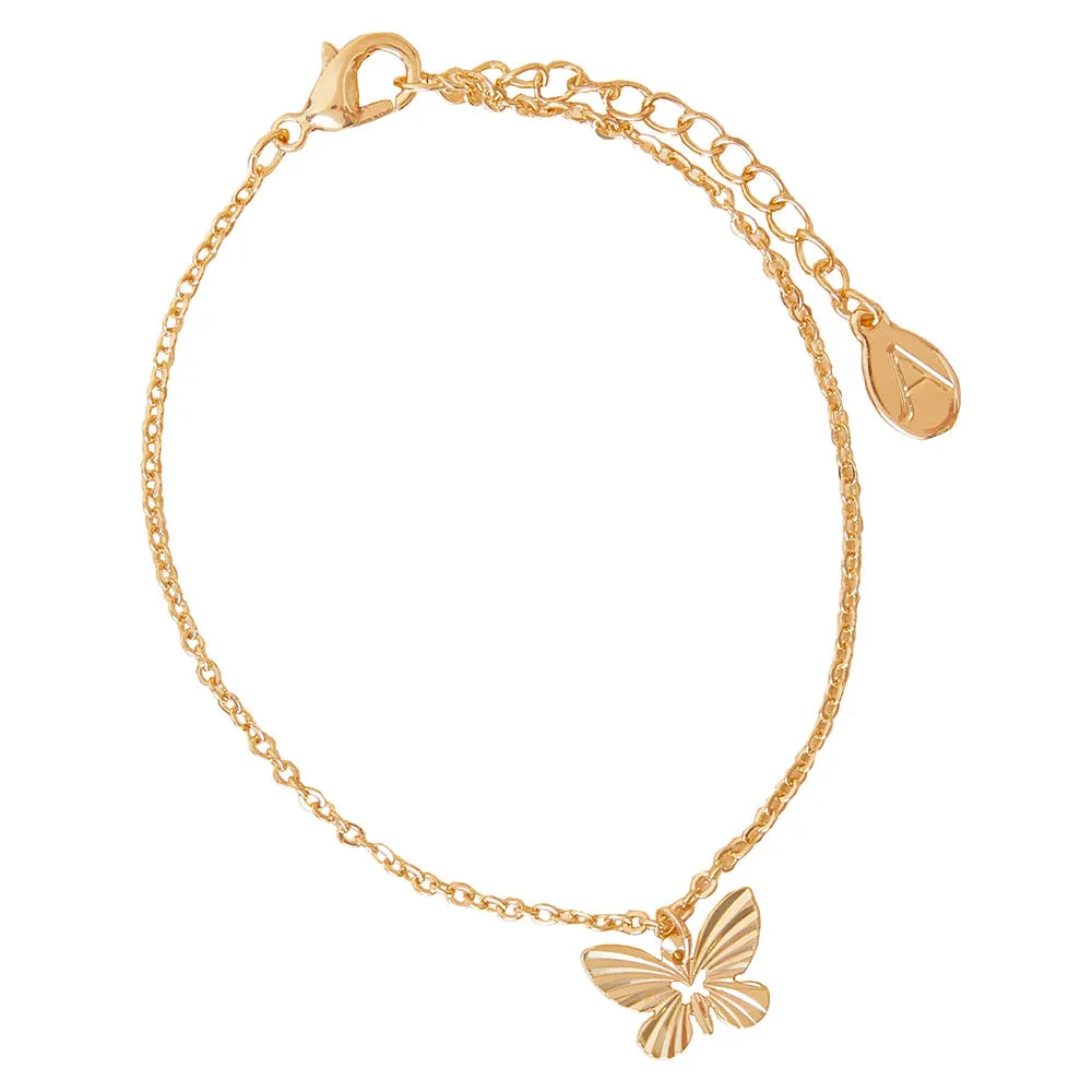 Accessorize London Women's Gold Textured Butterfly Bracelet