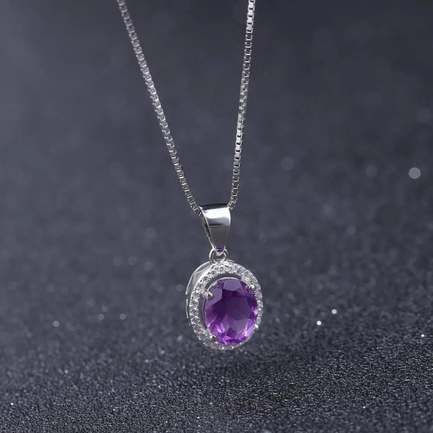 Amethyst Oval Cut Regal Pendant Necklace in Sterling Silver