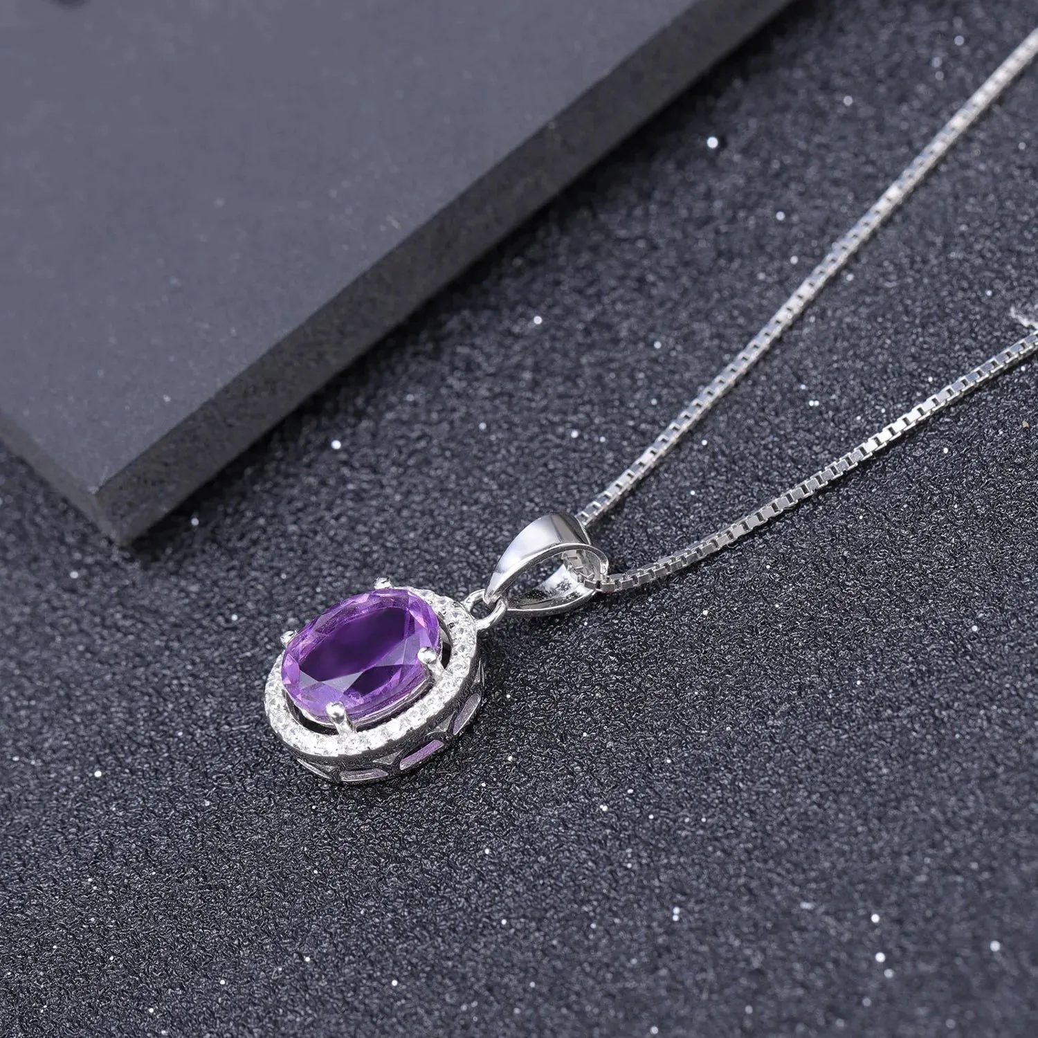 Amethyst Oval Cut Regal Pendant Necklace in Sterling Silver