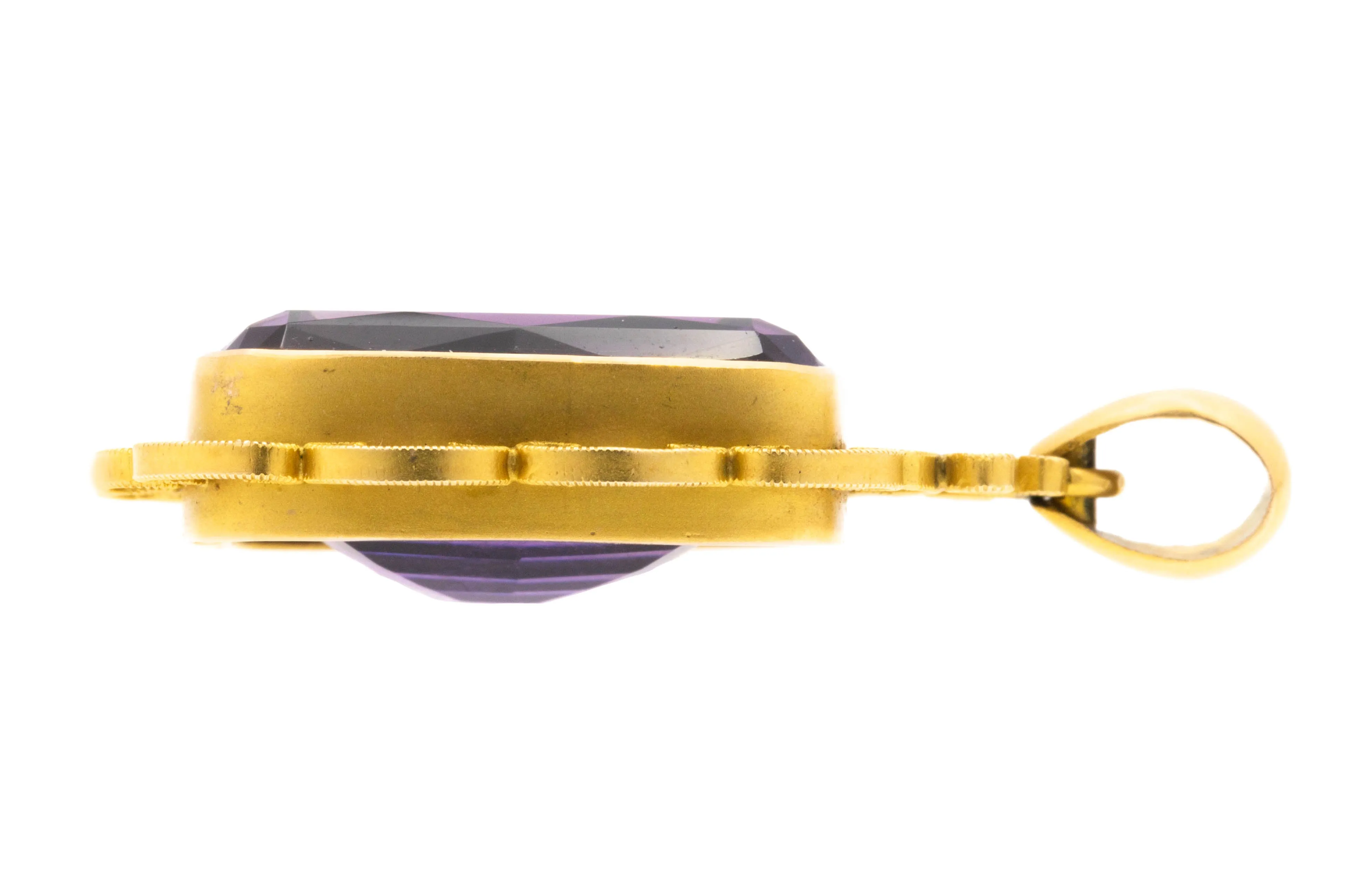 Antique 15ct Gold Rectangular Amethyst Pendant, 20.20ct