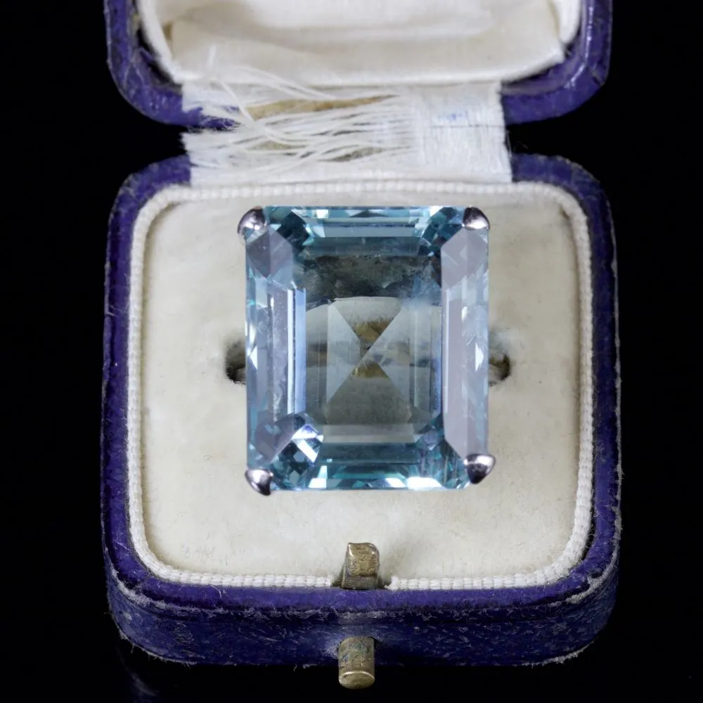 Antique Art Deco Large Aquamarine Ring 18Ct White Gold Circa 1920