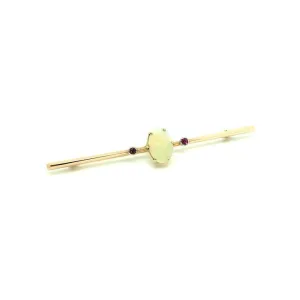 Antique Edwardian 9ct Gold Opal & Ruby Bar Brooch Pin