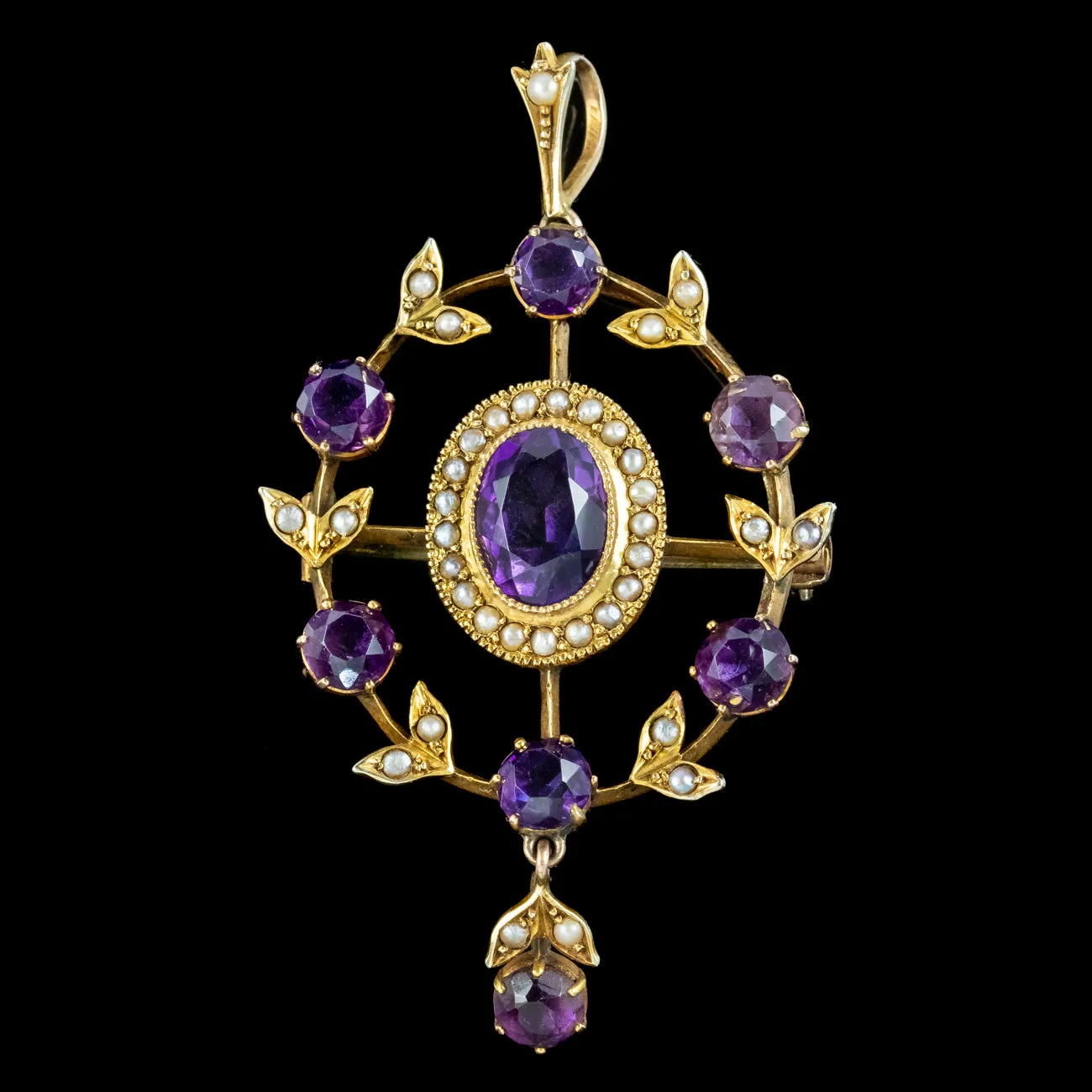 Antique Edwardian Amethyst Pearl Pendant 6.5ct Of Amethyst