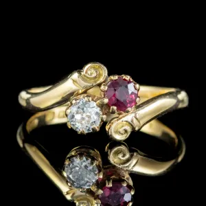 Antique Edwardian Ruby Diamond Twist Ring 18Ct Gold Dated 1916