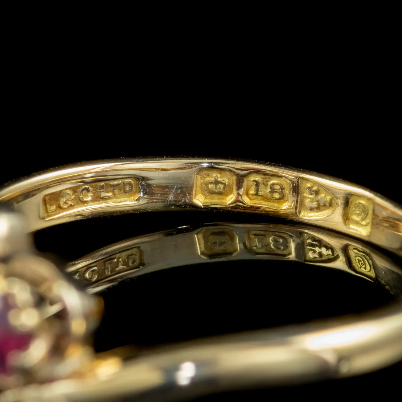 Antique Edwardian Ruby Diamond Twist Ring 18Ct Gold Dated 1916