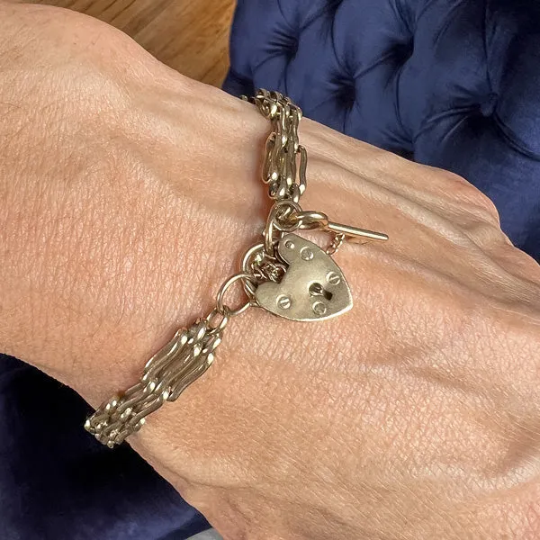 Antique Gate Link Bracelet with Heart Padlock