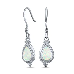 Antique Style Dangle Gemstone Earrings with Iridescent Opal in Sterling Silver