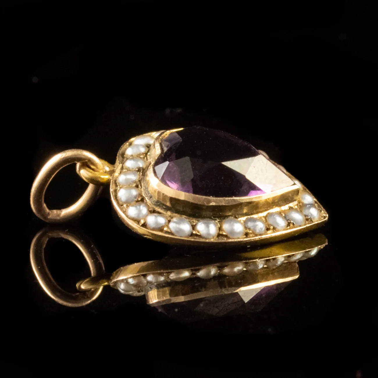 Antique Victorian 3.25Ct Amethyst Pearl Heart Pendant 9Ct Gold Circa 1880