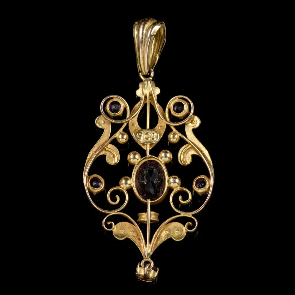 Antique Victorian 9Ct Gold Amethyst Pearl Pendant Circa 1900