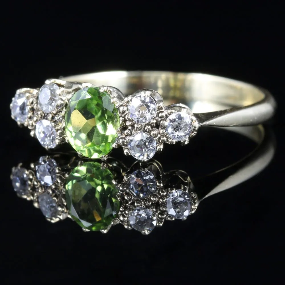 Antique Victorian Peridot And Diamond Ring 18Ct Gold Circa 1900