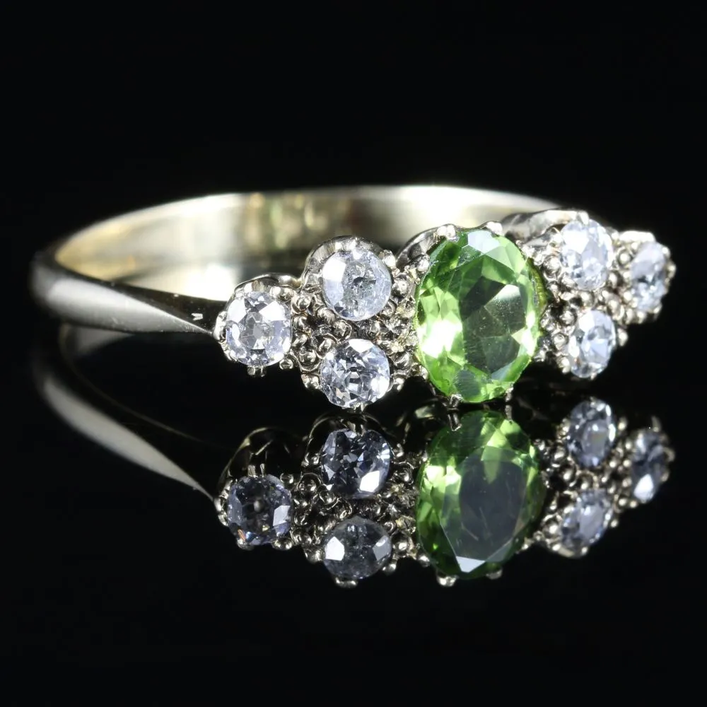 Antique Victorian Peridot And Diamond Ring 18Ct Gold Circa 1900