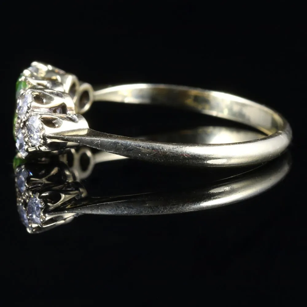 Antique Victorian Peridot And Diamond Ring 18Ct Gold Circa 1900